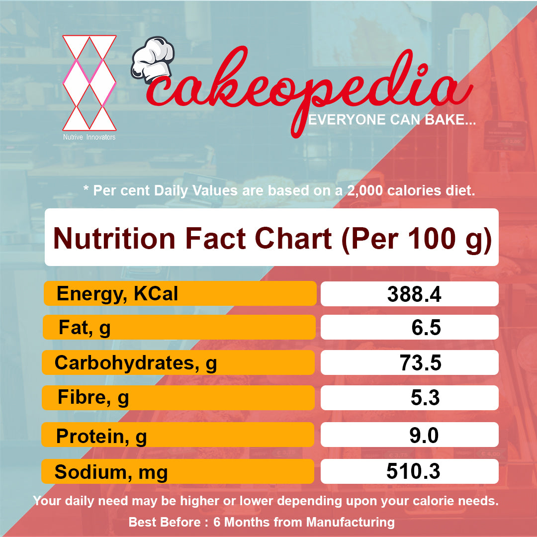 Nutritional fact chart for oats cake premix
