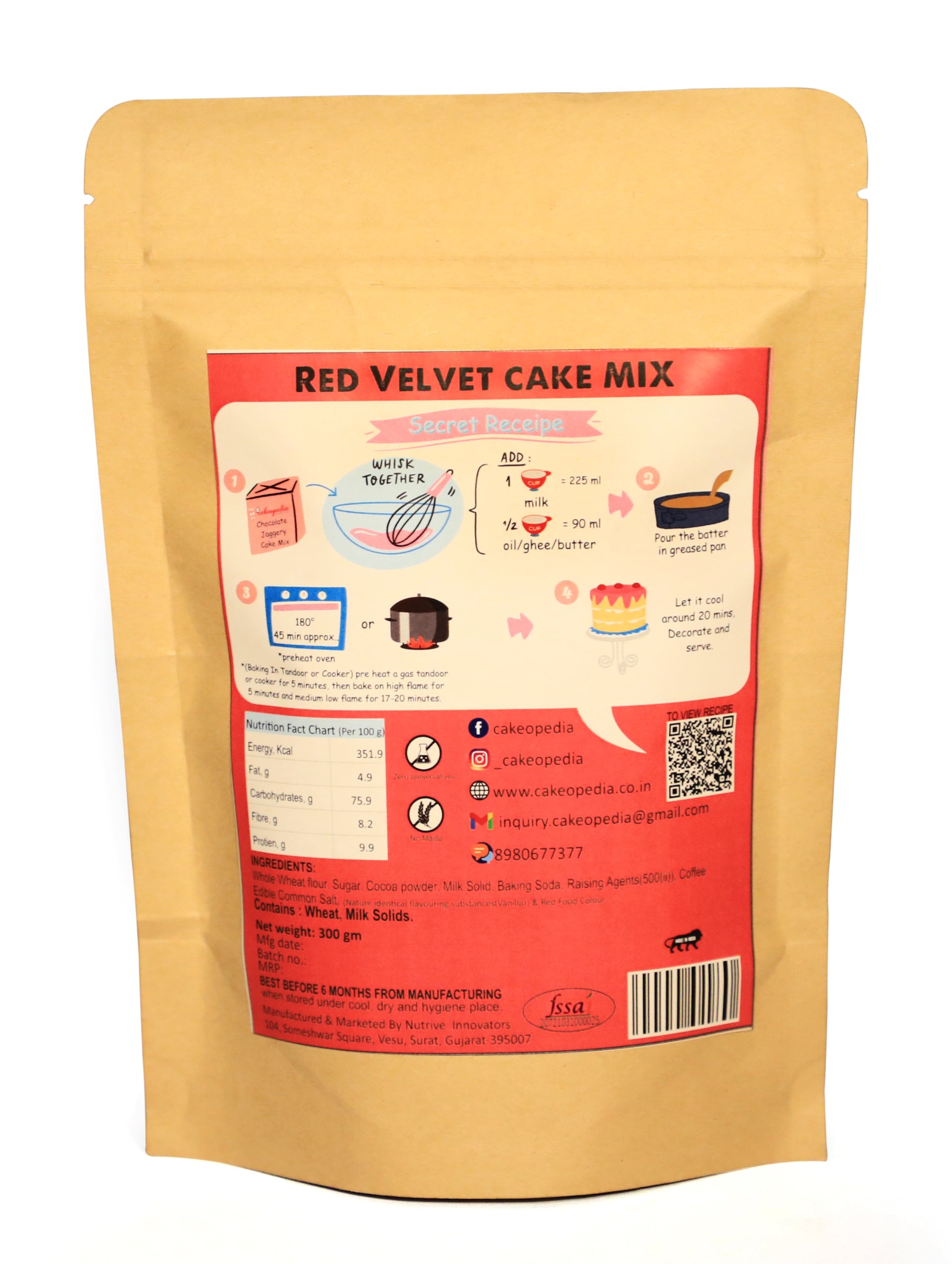 Egg Free Classic Red Velvet Cake Premix, 400gm buy Online in India